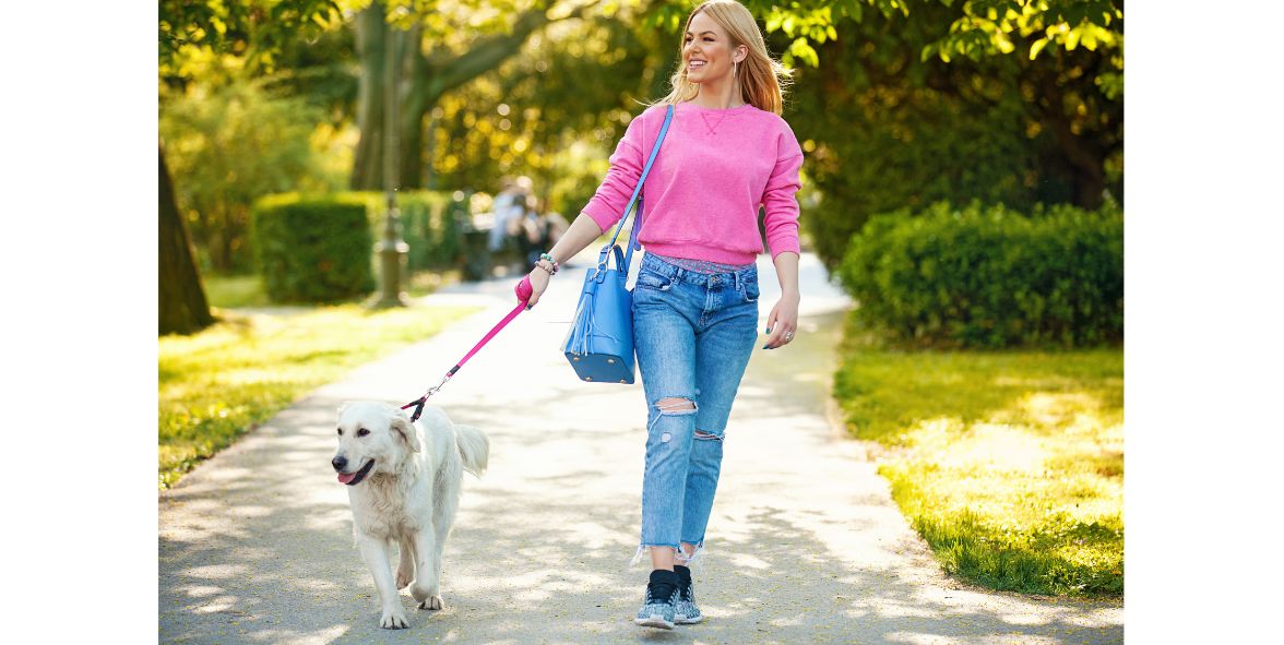 Woman walking her dog