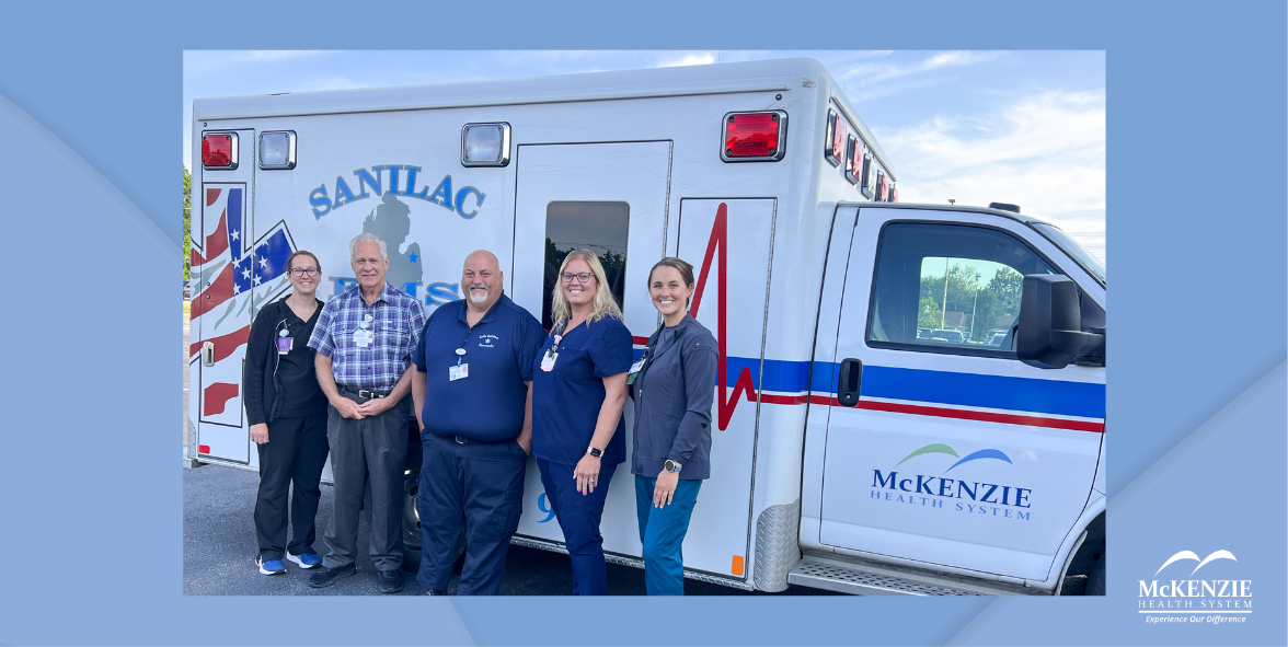 Photo (l to r): Jacie Martus, Radiology Technician; Jay Smith, Director of Diagnostic Imaging and Cardiopulmonary; Sam Mousseau, Paramedic; Lacey Shea, RN, Emergency Department and Trauma Program Manager; and Mallory Scheuer, RN.