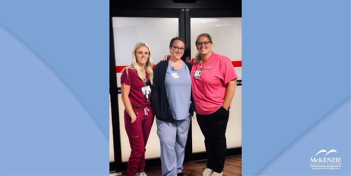 Photo (l to r): Katie Hutchinson, RN; Heather Swany, RN; and Lacey Shea, RN, Emergency Department Manager and Trauma Program Manager.
