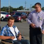 Mike Bower, Sanilac Medical Care Facility, assists “patient” Anthony Rhode (Brown City).